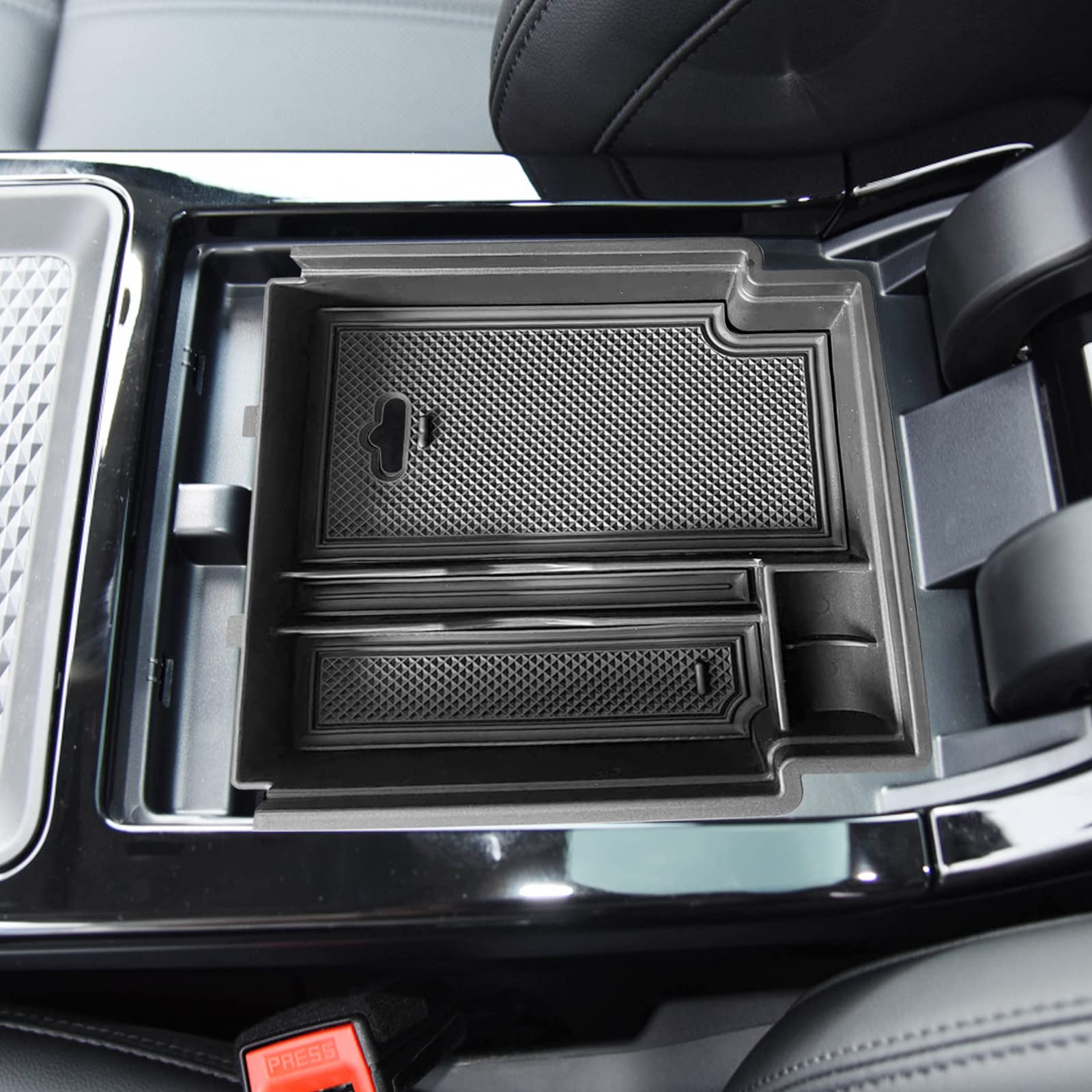 YEE PIN Für Evoque Aufbewahrungsbox Kompatibel mit Range Rover Evoque 2022 2023 Mittelkonsole Organizer Tray für Armlehne Organizer Zubehör Mit Rutschfestermatte von YEE PIN