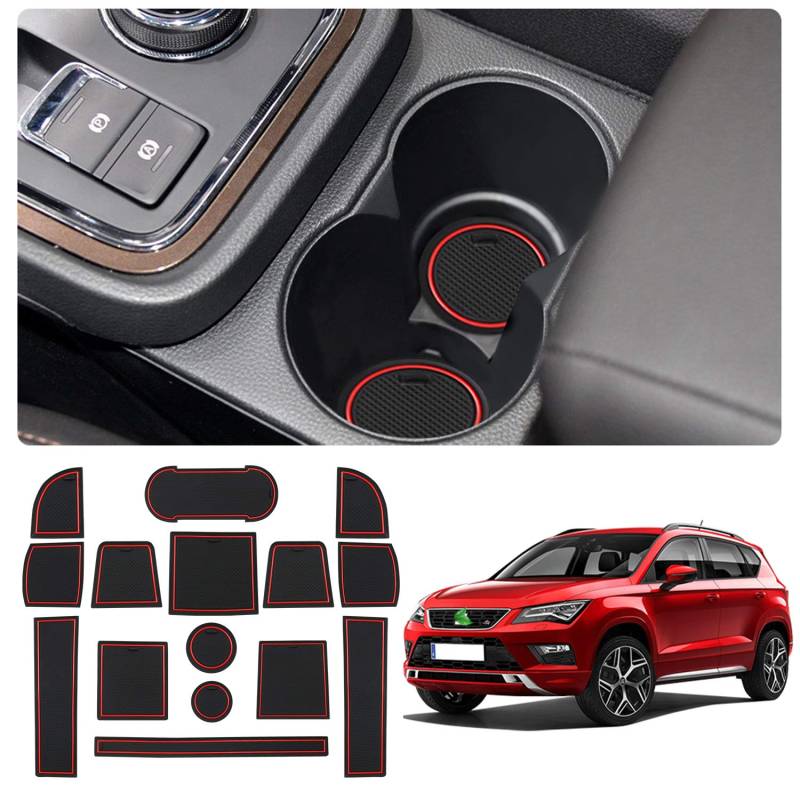 YEE PIN SEAT Ateca SUV 2017-2021 Gummimatten Zubehör Interieur rutschfeste Matten für Mittelkonsole Aufbewahrungsbox Autoteile Innenausstattung（Nicht für Seat Ateca FR von YEE PIN