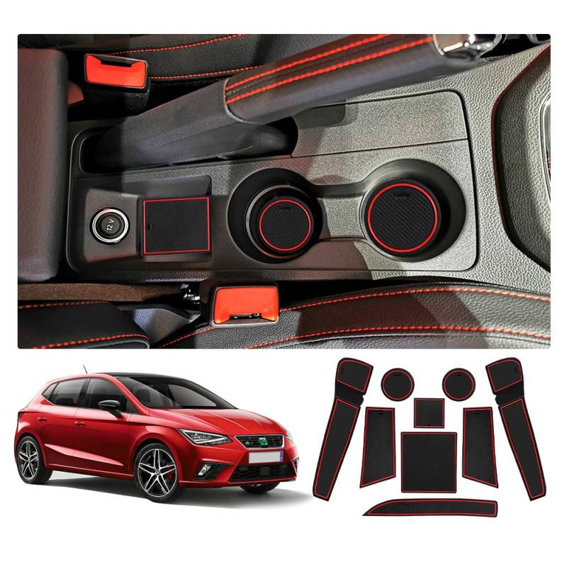 YEE PIN Gummimatten Seat Ibiza Typ 6F / Seat Arona SUV Zubehör Interieur rutschfeste Matten für Mittelkonsole Aufbewahrungsbox Autoteile Innenausstattung (Not fits Ateca Fr Model) von YEE PIN