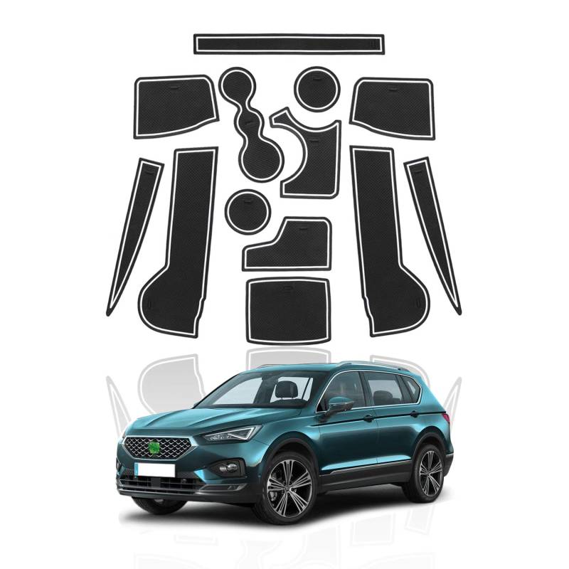 YEE PIN Gummimatten Seat Tarraco 2019-2021 (5 Seater Car) Zubehör Interieur rutschfeste Matten für Mittelkonsole Aufbewahrungsbox Autoteile Innenausstattung (Weiß) von YEE PIN