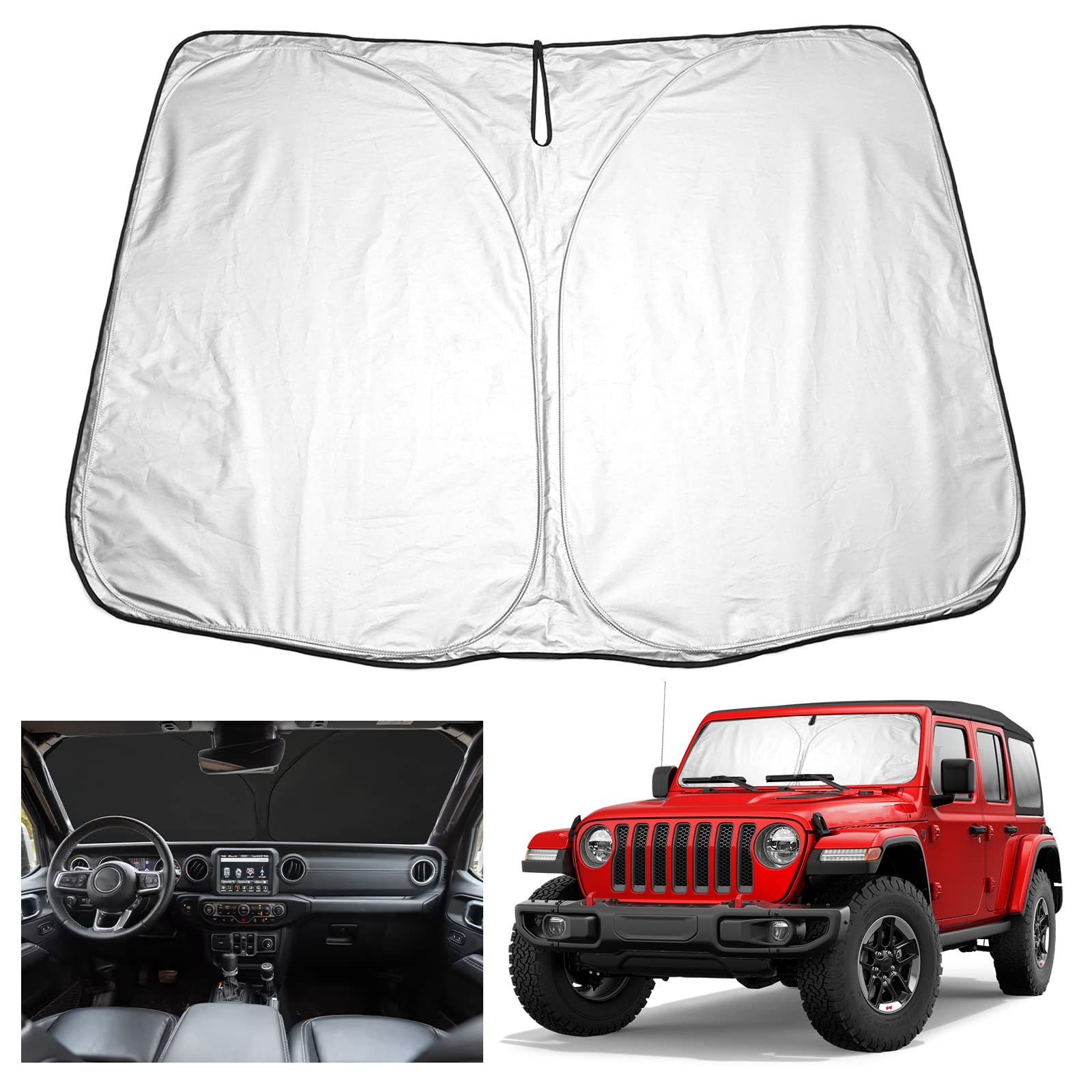 YEE PIN Sonnenschirm Auto kompatibel mit Jeep Wrangler JL 2018+/ Gladiator JT 2020+，Faltbare Auto Sonnenschutz Wrangler JL Gladiator JT Frontscheibe Windschutzscheibe UV Staub Schutz von YEE PIN