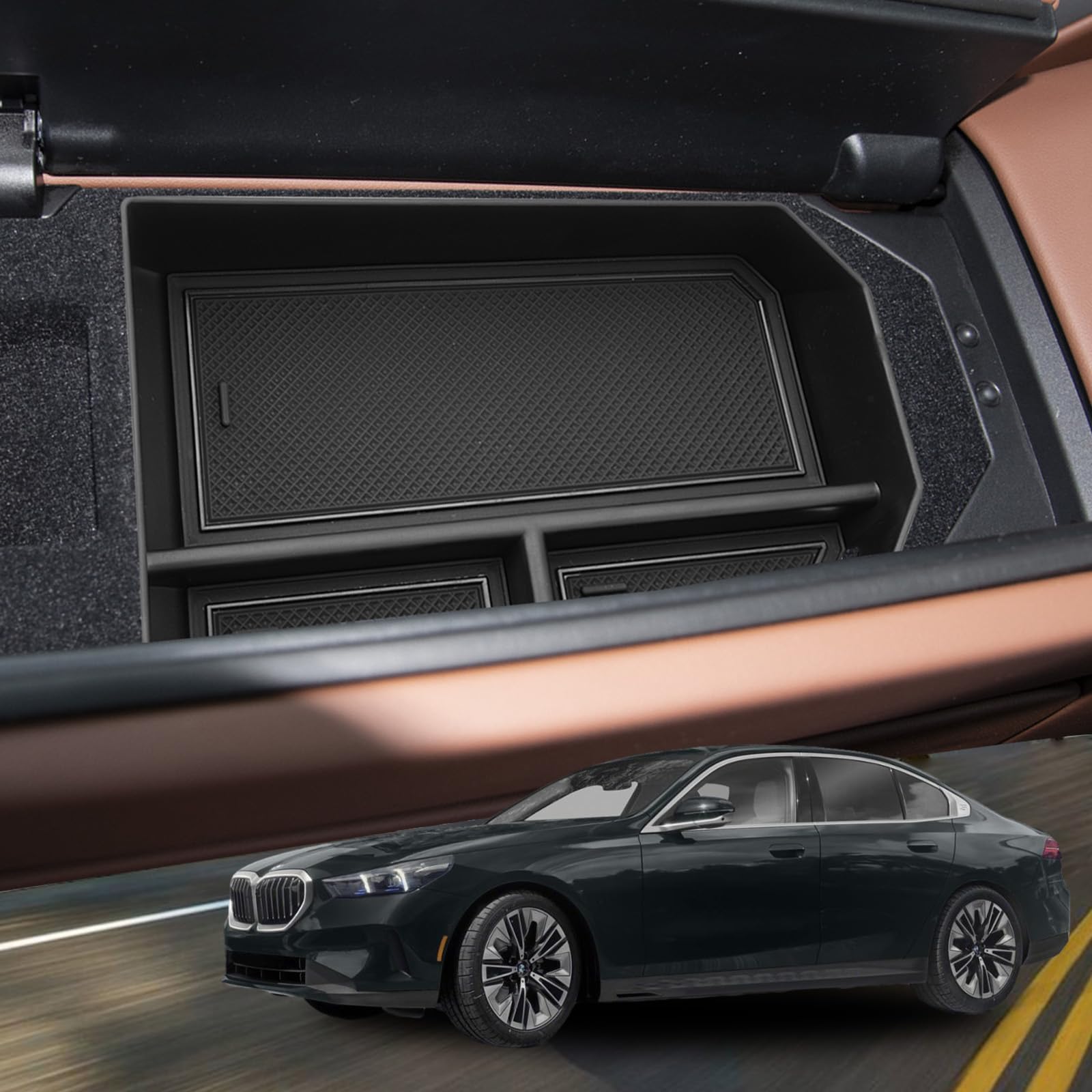 YEE PIN i5 Touring Aufbewahrungsbox Kompatibel mit BMW i5 / i5 Touring G60 G61 2024 Mittelkonsole Organizer Tray für Armlehne Organizer Zubehör Mit Rutschfestermatte von YEE PIN