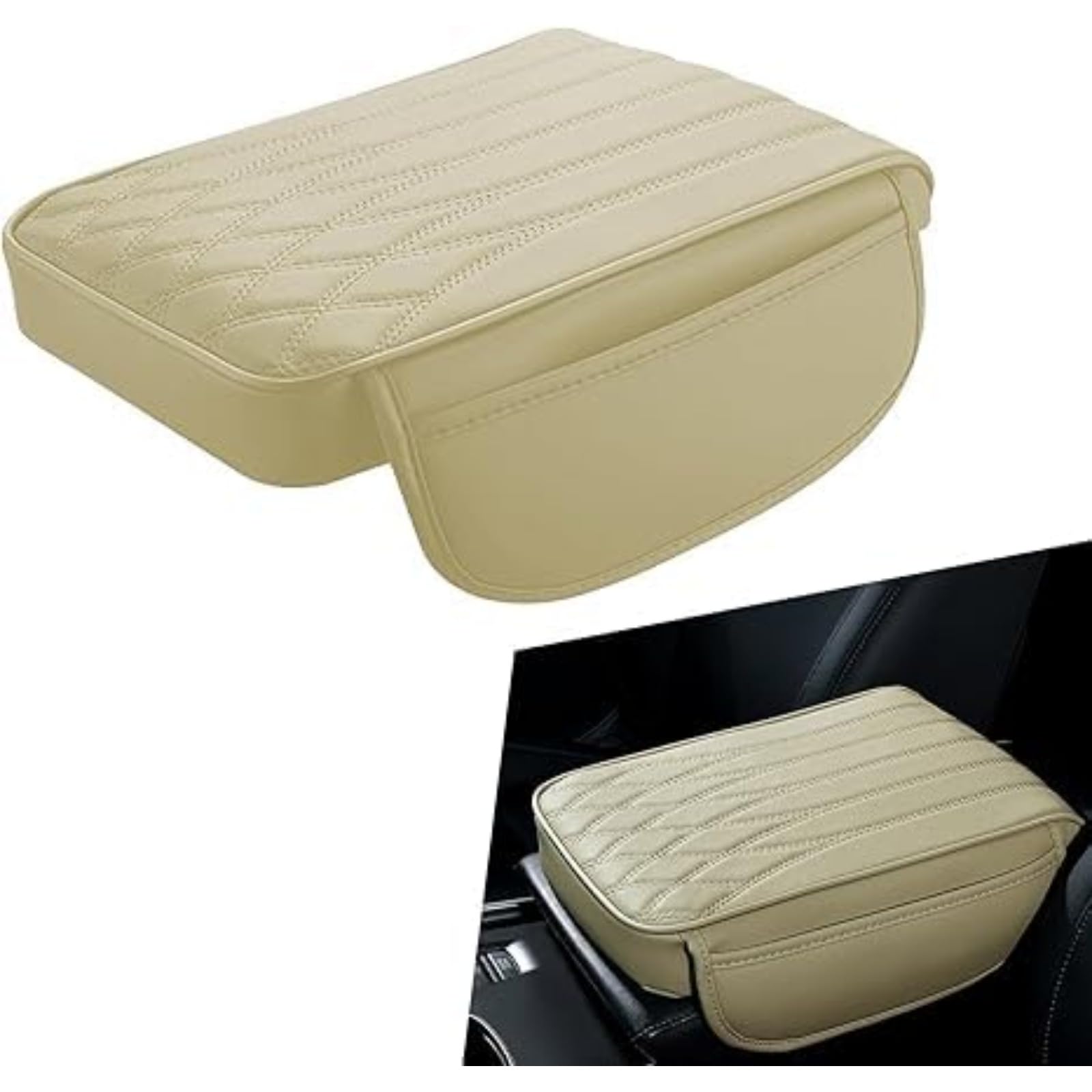 Für Chevrolet/Chevy Traverse, Mikrofaser-Leder-Armlehnenbezug, Handauflagekissen mit Höhenerhöhung, Beige, mit 2 seitlichen Aufbewahrungstaschen, Beige von YEHOOM