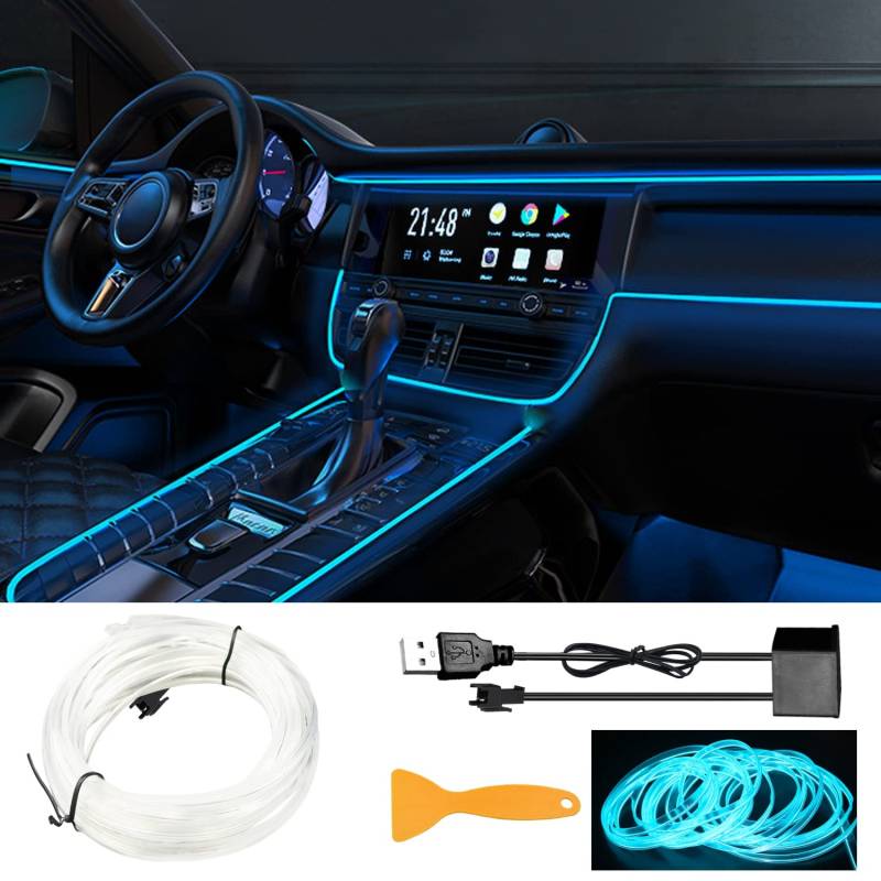 EL Wires Car Kit, EL Draht, EL Draht Neon Leuchtende, Flexible Neon EL Draht, USB EL Wire, Flexible Neonlichtröhre 5m/16.5ft Auto Dekorationen LED Lichter für Auto Interieur von YEKUYEKU