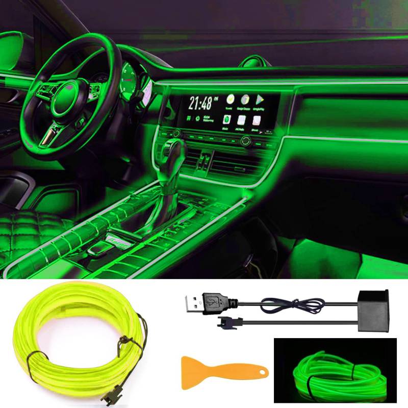 EL Wires Car Kit, EL Draht, EL Draht Neon Leuchtende, Flexible Neon EL Draht, USB EL Wire, Flexible Neonlichtröhre 5m/16.5ft Auto Dekorationen LED Lichter für Auto Interieur von YEKUYEKU