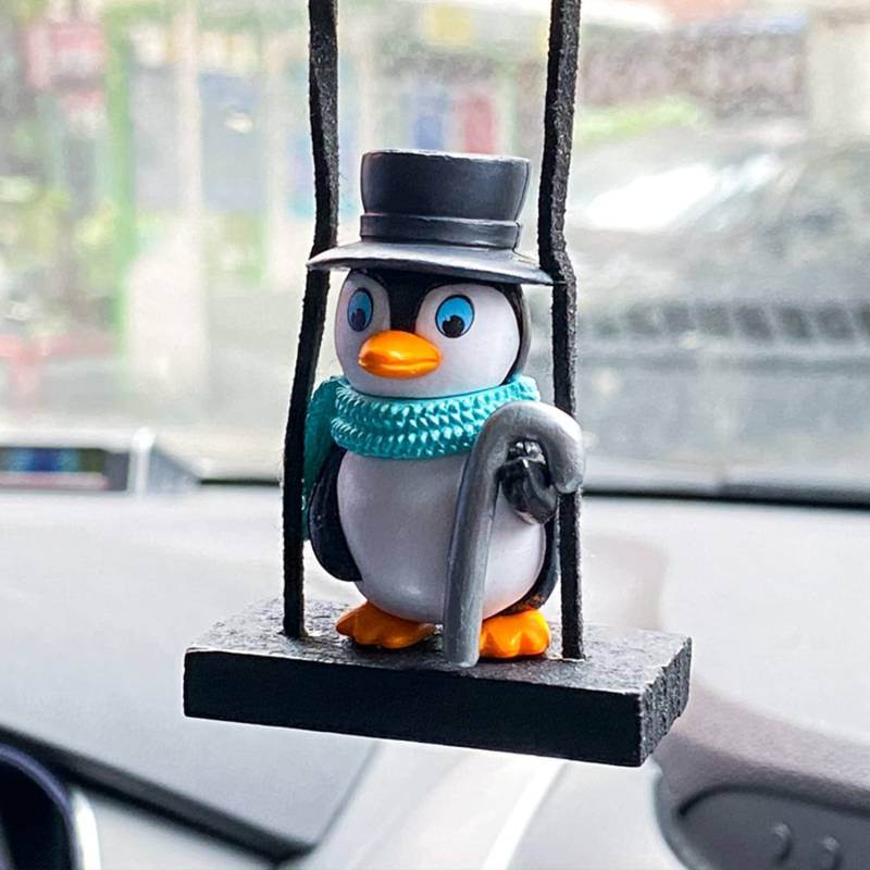 Niedlicher schwingender Pinguin Auto Dekorieren Zubehör Autospiegel Hängezubehör Autoanhänger Autozubehör Pinguine Autospiegel Hängezubehör Schaukel Auto Hängeornament (schwarz) von YEKUYEKU