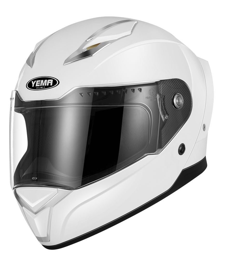 Motorradhelm Integralhelm Rollerhelm Fullface Helm - YEMA YM-850 Sturzhelm ECE mit für Damen Herren Erwachsene，Weiß-L von YEMA