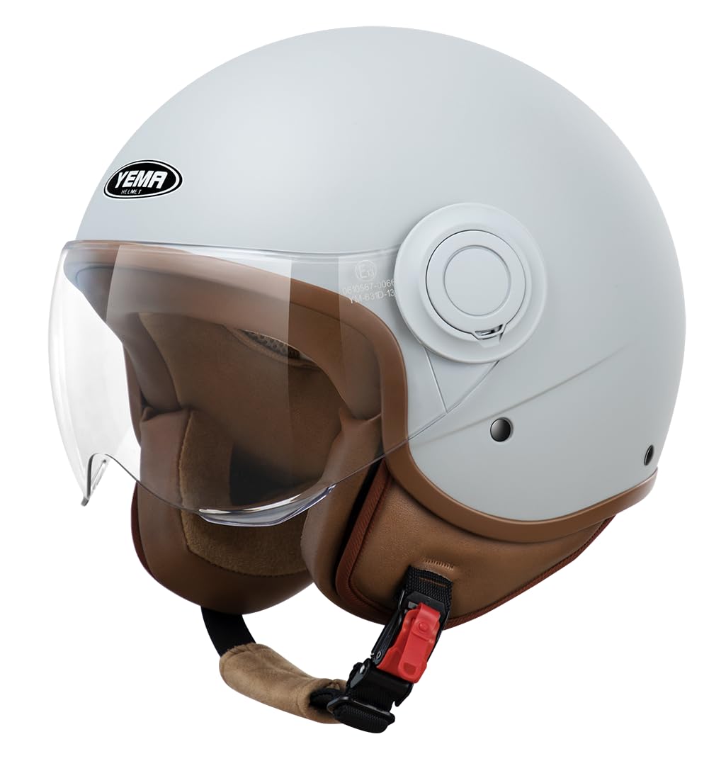 YEMA HELMET Jethelm DW-611 Moped Scooter ECE 3/4 Halbhelm für Herren Damen-Grau,M von YEMA