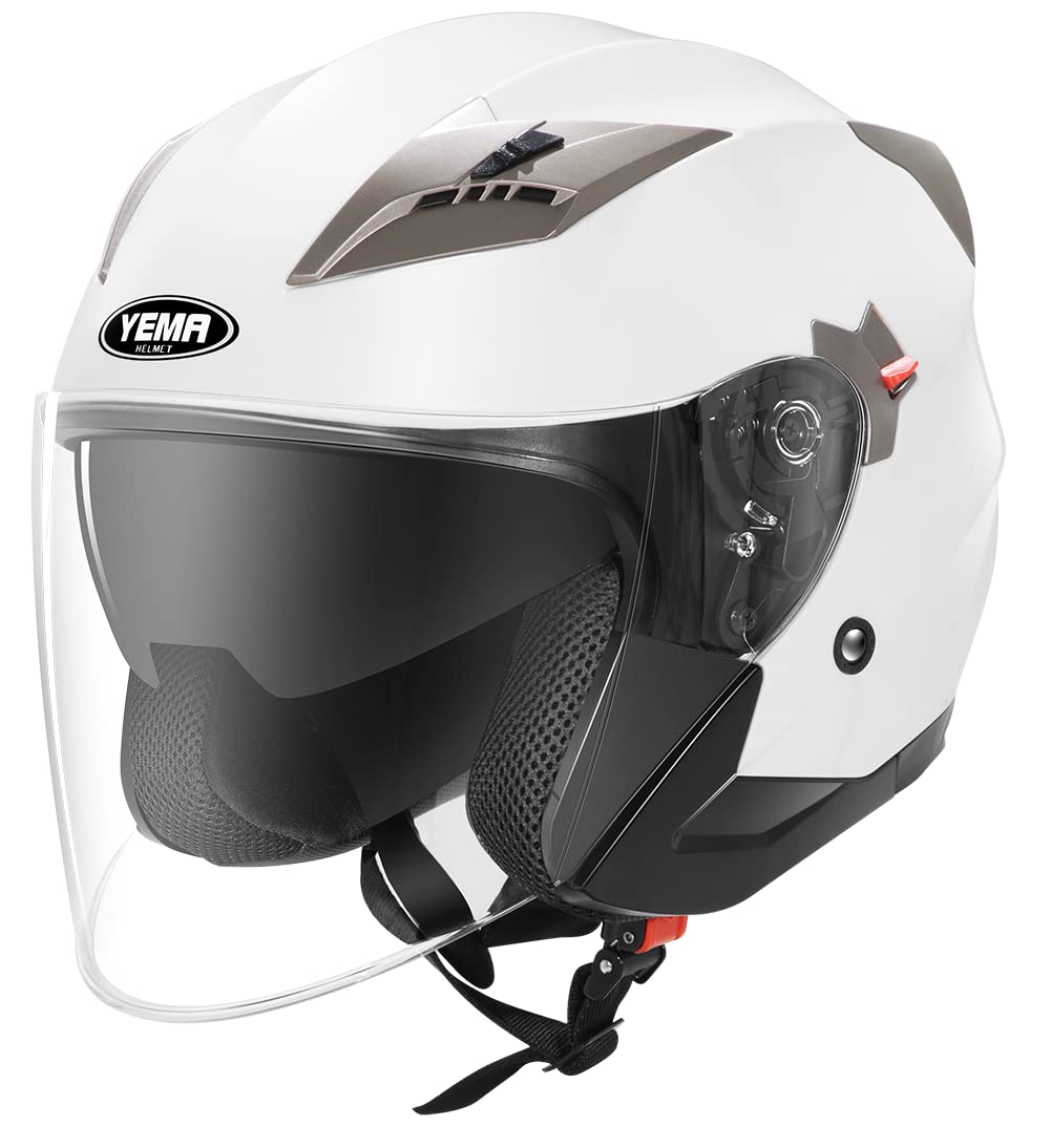 Jethelme Rollerhelm Sturzhelm Chopper Helm - YEMA YM-627 Motorradhelm ECE mit Doppelvisier Sonnenblende für Damen Herren Erwachsene-Weiß-L von YEMA