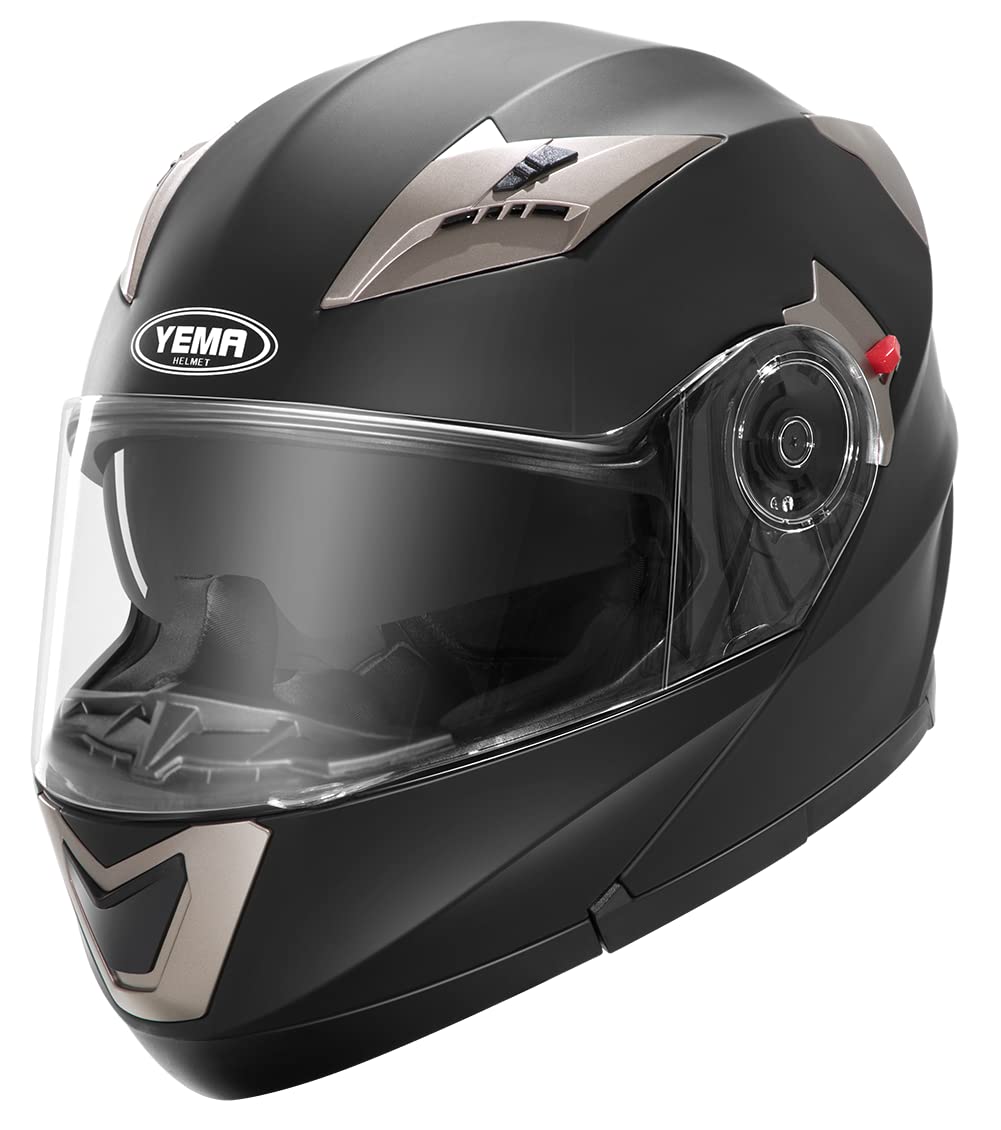 Motorradhelm Klapphelm Integralhelm Fullface Helm - Yema YM-925 Rollerhelm Sturzhelm mit Doppelvisier Sonnenblende ECE für Damen Herren Erwachsene-Schwarz Matt-L von YEMA