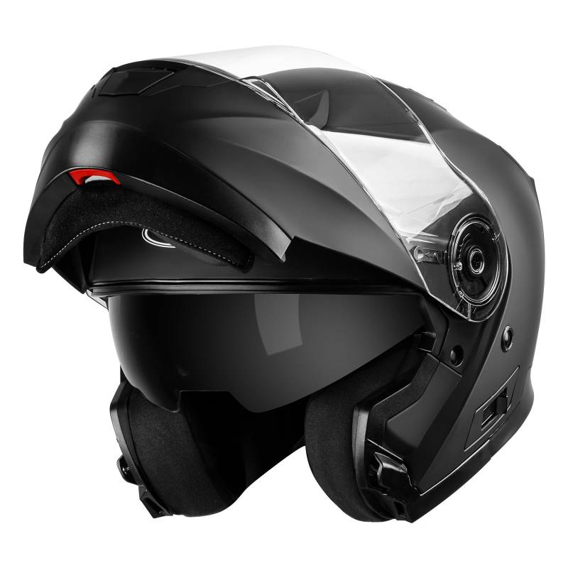 Motorradhelm Klapphelm Integralhelm Fullface Helm - Yema YM-926 Rollerhelm Sturzhelm mit Doppelvisier Sonnenblende ECE für Damen Herren Erwachsene-Schwarz Matt-L von YEMA