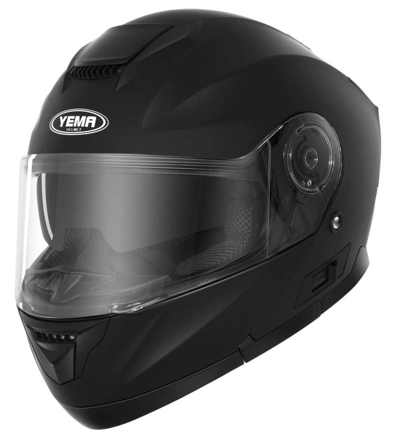 Motorradhelm Klapphelm Integralhelm Fullface Helm - Yema 1650g Rollerhelm Sturzhelm mit Doppelvisier Sonnenblende ECE für Damen Herren Erwachsene-Schwarz Matt-S von YEMA