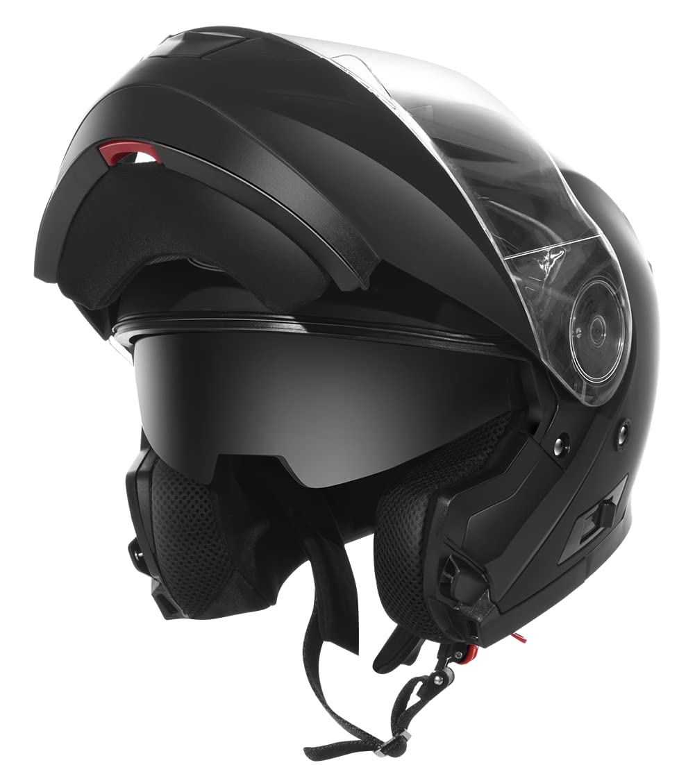 Motorradhelm Klapphelm Integralhelm Fullface Helm - Yema 926 Rollerhelm Sturzhelm mit Doppelvisier Sonnenblende ECE für Damen Herren Erwachsene-Schwarz Matt-M von YEMA