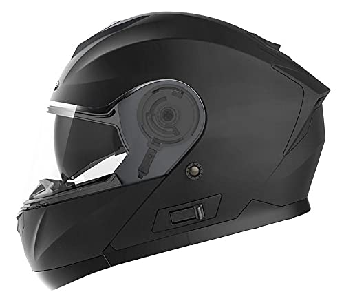 YEMA Motorradhelm Klapphelm Integralhelm Fullface Helm YM-926 Rollerhelm Sturzhelm mit Doppelvisier Sonnenblende ECE für Damen Herren Erwachsene-Schwarz Matt-L von YEMA