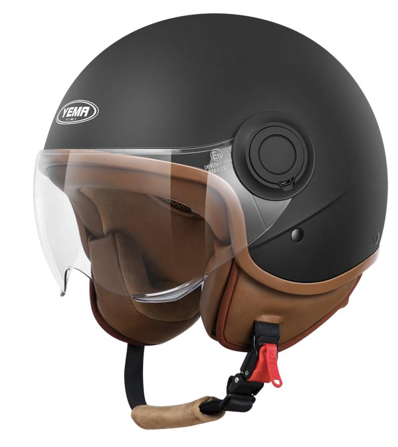 YEMA Helmet Jethelm DW-611 Moped Scooter ECE 3/4 Halbhelm für Herren Damen-Schwarz Matt,XL von YEMA