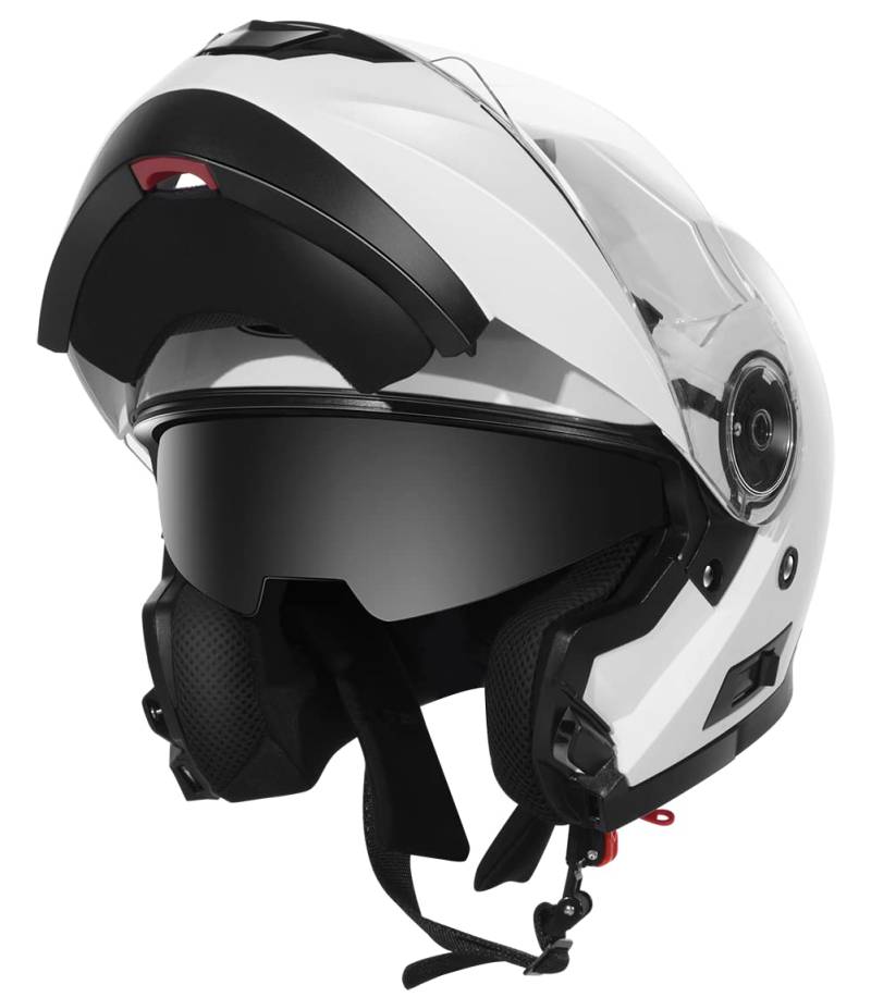 YEMA Motorradhelm Klapphelm Integralhelm Fullface Helm YM-925 Rollerhelm Sturzhelm mit Doppelvisier Sonnenblende ECE für Damen Herren Erwachsene-Reines Weiß-S von YEMA