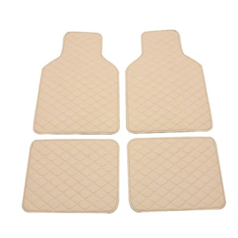 Auto matten Set 4 Stück Universal Fit PU Leder Beige Auto Bodenmatte rutschfest Auto Teppich Fußpolster Schutz Fahrzeug Innenform Fußmatten Autoteppich von YENBGS