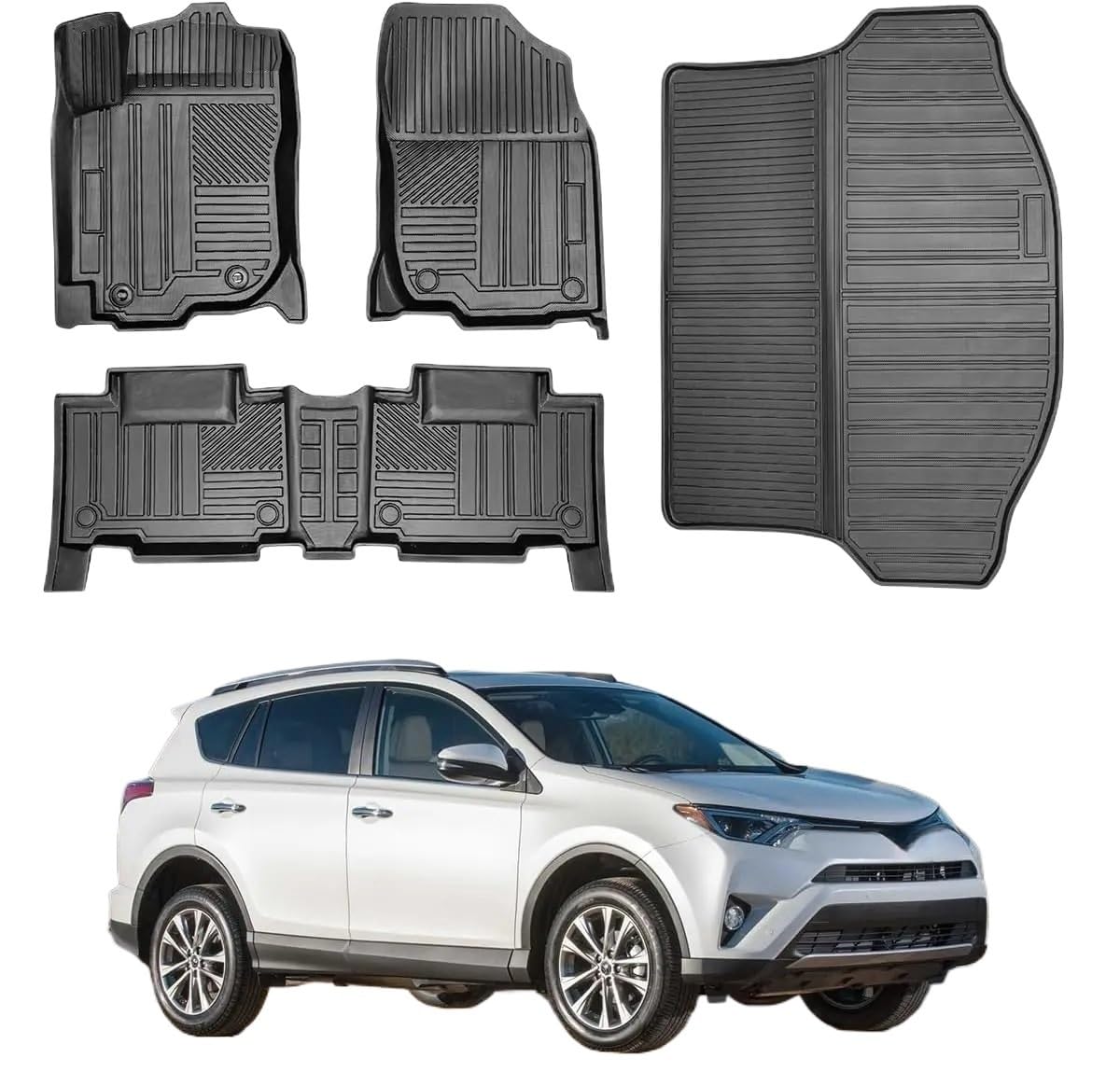 Auto matten Set US Car Cargo Liners Auto-Fußmatten, Passend Für 2013 2014 2015 2016 2017 2018/2019–2024, Für RAV4, TPE-Gummi Fußmatten Autoteppich von YENBGS