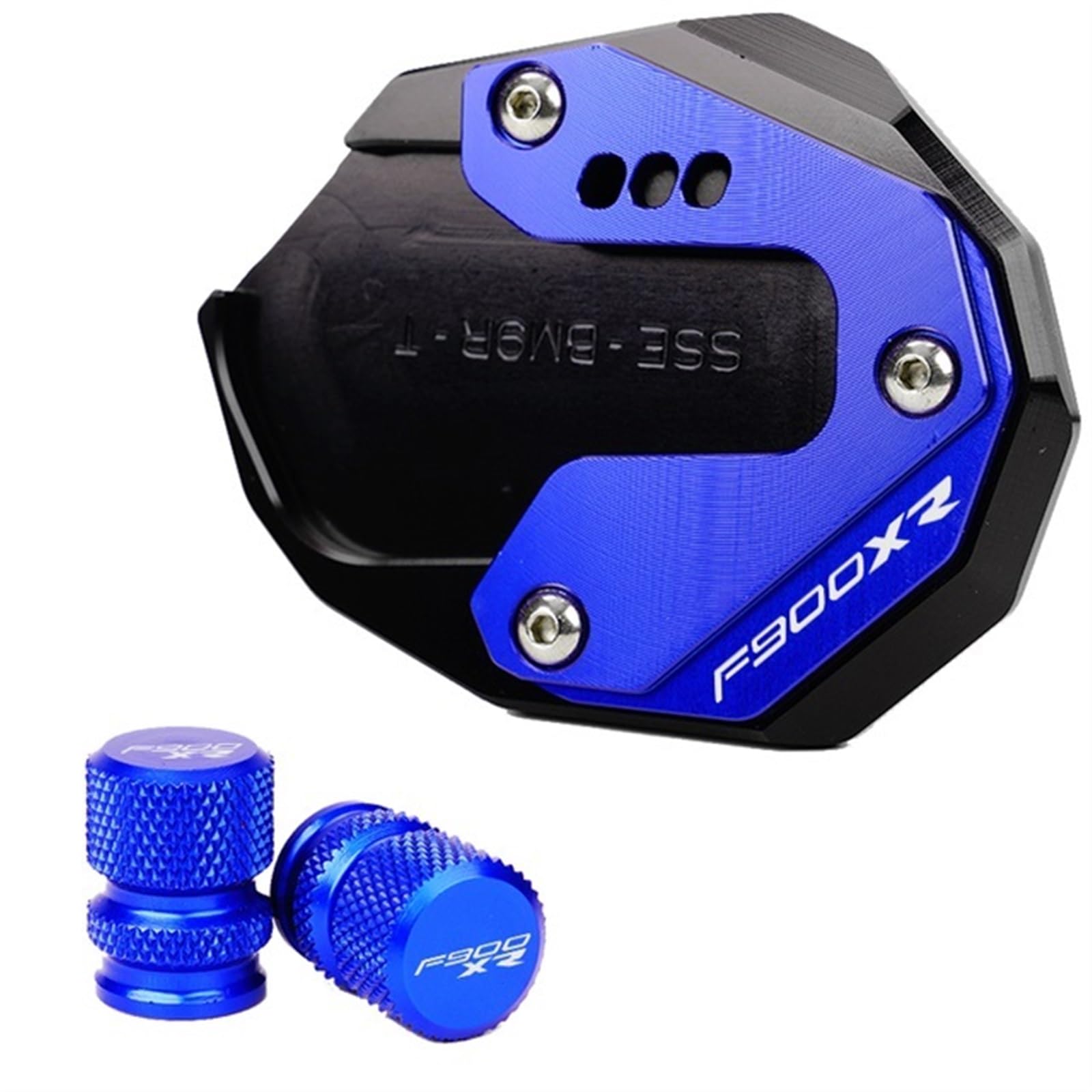 CNC Aluminium Ständer Seitenständer Vergrößerung Pad Ventilkappen für BMW F900R F900XR F900 R XR 2020-2023 2022 2021 (Color : Blue Combo-F900XR) von YESKIT