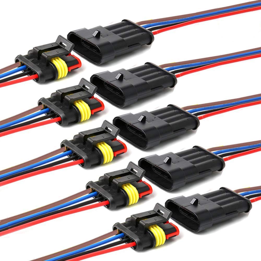 YETOR Way Auto Wasserdichter elektrischer Steckverbinder, 4pin Stecker Autoelektrischer Kabelverbinder mit Kabel 16 AWG Marine für Auto, LKW, Boots- und andere Kabelverbindungen. (5 Pack) von YETOR