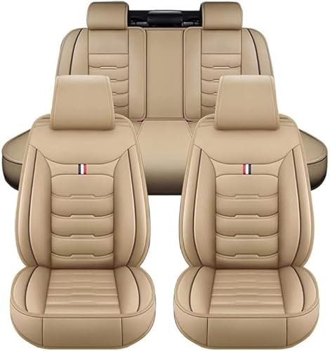 YFFYSM Leder Auto Sitzbezüge Sets für BMW 5 Series E28 E34 E39 E60 E61 F07 F10 F11 G30 G31, Wasserdicht Atmungsaktiv Schonbezüge Autositz Sitzschoner Zubehör.,D/Beige von YFFYSM