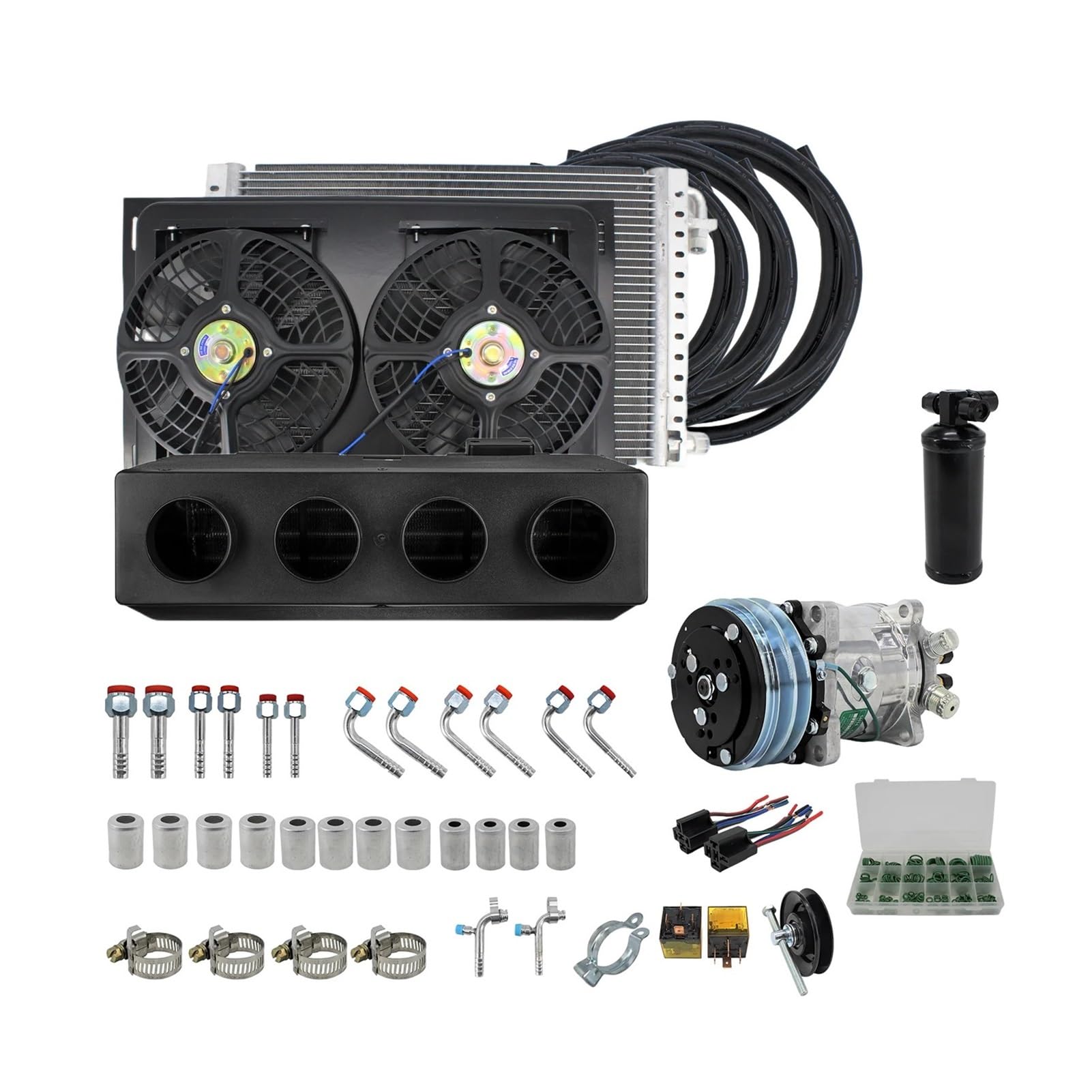 RV65F 12 V/24 V Autoklimaanlage 508 Kompressor-Kit Universell, For Kleinbus Pickup Traktor Bagger AC A/C, Klimaanlage(12V Cool and Heat) von YFGSLED