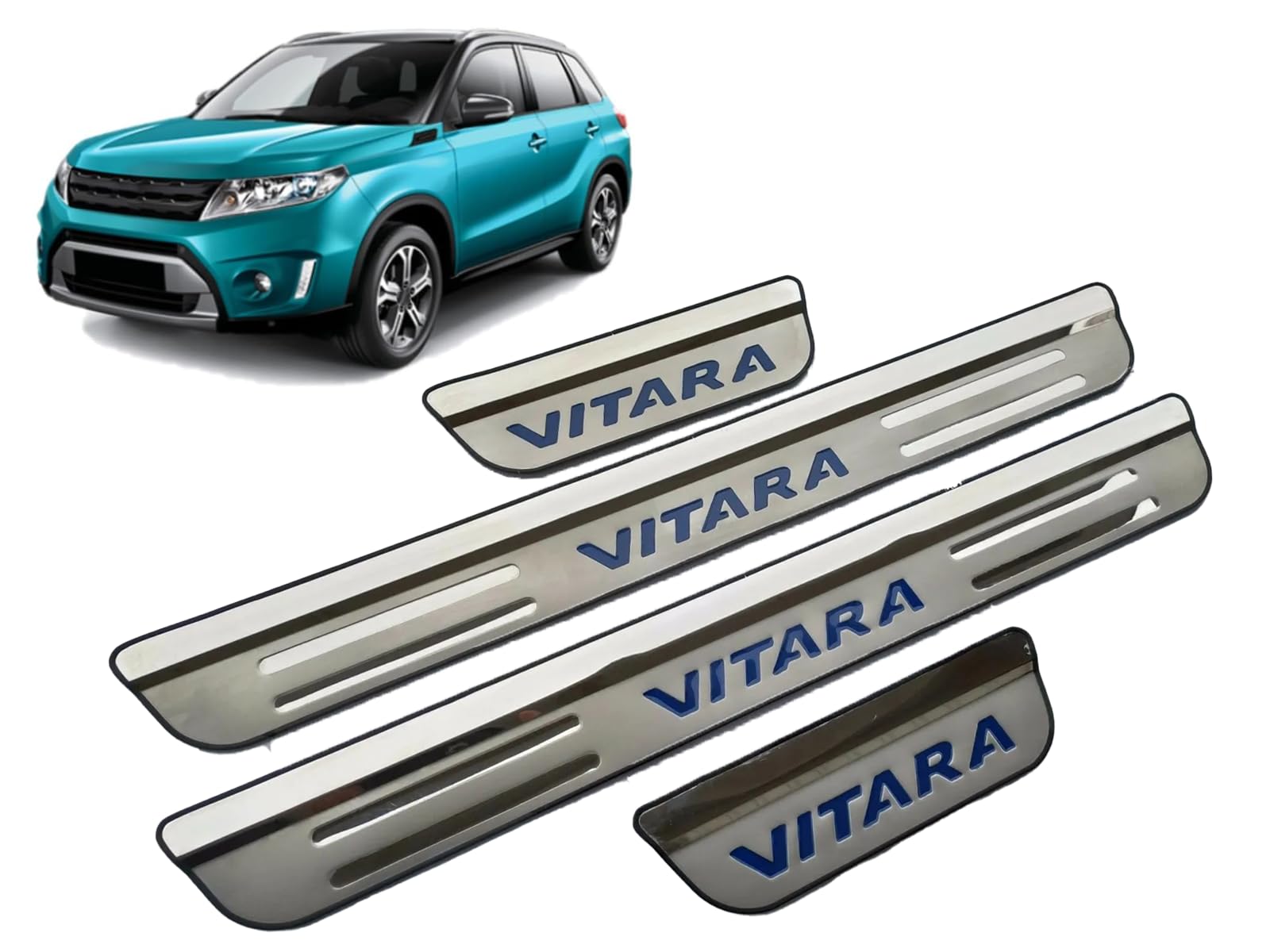 YFMYCAR Auto Einstiegsleisten Scuff Protector für Suzuki Vitara 2015-2024 Zubehör, Edelstahl Tür Einstiegsschutz Platte Trim Protection Cover Kickpanels Teile Dekoration Zubehör (Blau) von YFMYCAR