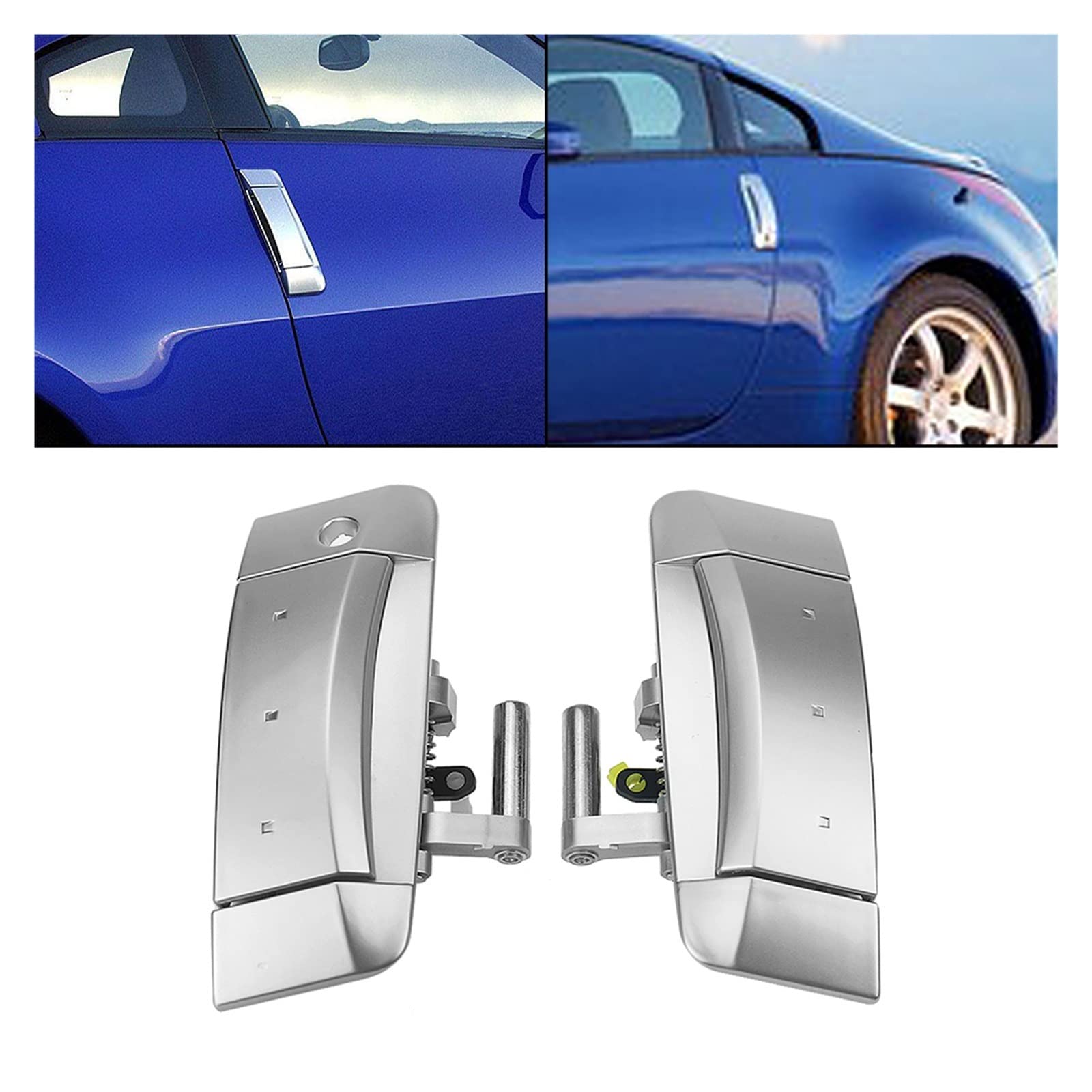 Außentürgriff, kompatibel mit Nissan 350Z 2003–2009, linker Fahrer, rechter Handknauf, silbernes Ersatz-Handziehverschluss-Abdeckungspolster(2X Left-Right) von YFOMIRLEX