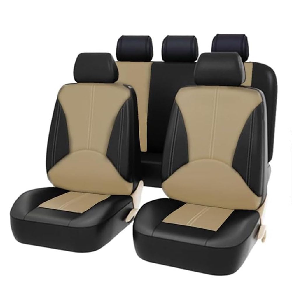 YGHJYTF Autositzbezug für Nissan Pixo 2009-2014, PU-Leder Atmungsaktive Rutschfester Auto Universalsitzschutz Full Set Autoinnenausstattung,E/Black Beige von YGHJYTF