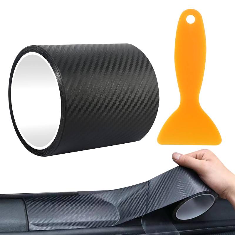 Autofolie Schwarz, 10cm*300cm Auto Carbon Folie Selbstklebend Autofolie, Carbonfolie Lackschutzfolie mit Kunststoffschabern Auto Folie Matt für Auto Fahrrad Motorrad von YGKYMVW