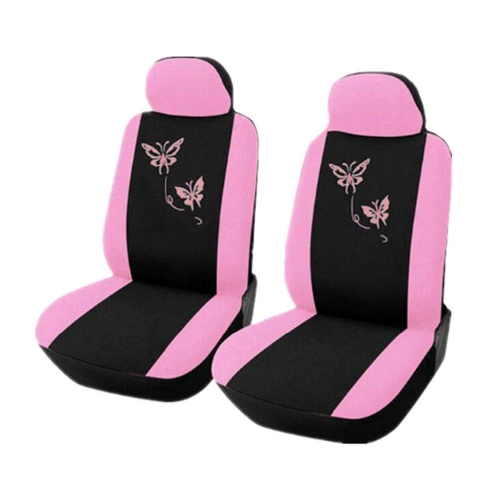 Auto Sitzauflagen Set 4 / 9pcs / set Rosa Autositzbezüge Schmetterling Stickerei-Auto-Styling Frau Sitzbezüge Automobil Auto-Innen Zubehör AutositzbezüGe (Color Name : 4pcs) von YGLONG