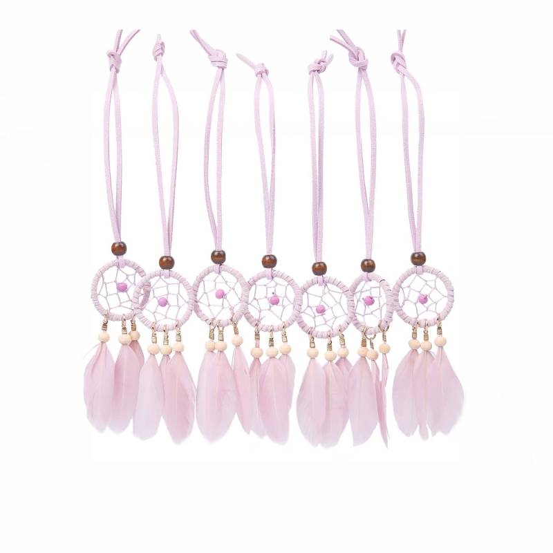 YGMONER Mini Dream Catcher 7pcs Set - Car Interior Rearview Mirror Dangle Bag Pendant Charm 1.2" Diameter and 9" Long (nacktes Pink) von ygmoner