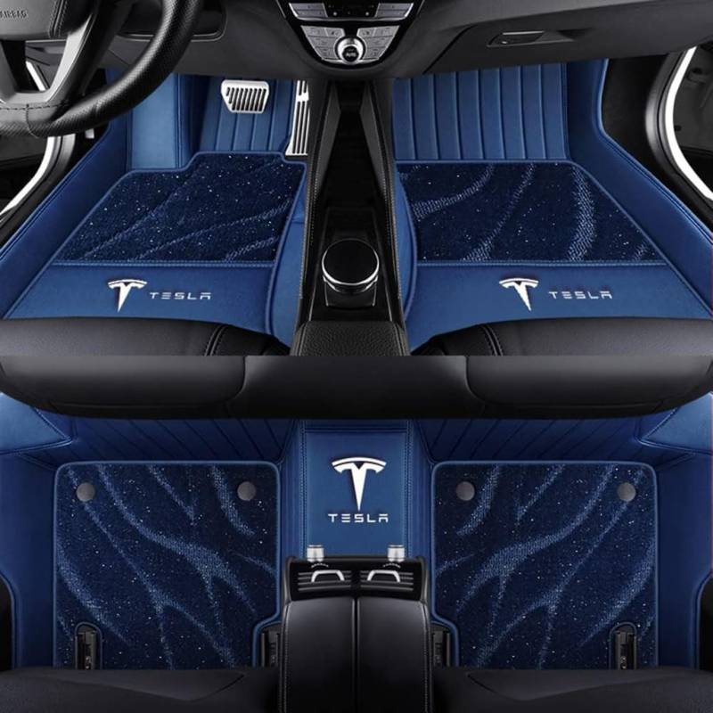 Auto Fußmatten Vollumschließende Individuelle Leder-Autofußmatten für Tesla Model 3 2019-2023,Benutzerdefinierte Wasserdicht rutschfeste Bodenmatten Teppichschutz Zubehör,Blue von YGSBRNZJ