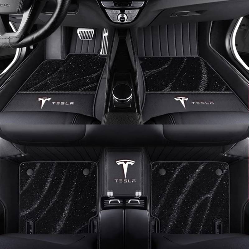 Auto Fußmatten Vollumschließende Individuelle Leder-Autofußmatten für Tesla Model S 2012-2016,Benutzerdefinierte Wasserdicht rutschfeste Bodenmatten Teppichschutz Zubehör,Black von YGSBRNZJ