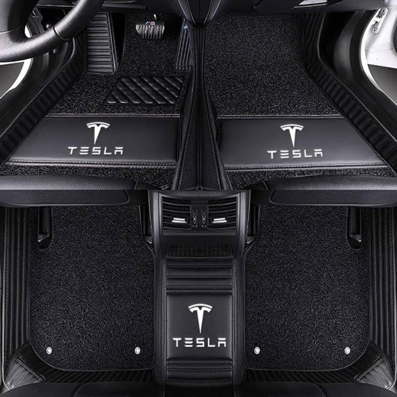 Auto Fußmatten Vollumschließende Individuelle Leder-Autofußmatten für Tesla Model X 7-Seater 2015-2023,Benutzerdefinierte Wasserdicht rutschfeste Bodenmatten Teppichschutz Zubehör,Black von YGSBRNZJ