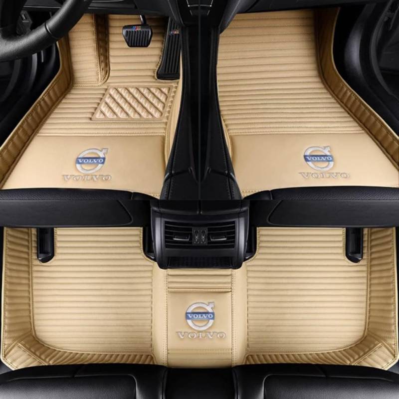 Auto Fußmatten Vollumschließende Individuelle Leder-Autofußmatten für Volvo C30 2006-2012,Benutzerdefinierte Wasserdicht rutschfeste Bodenmatten Teppichschutz Zubehör,Beige von YGSBRNZJ