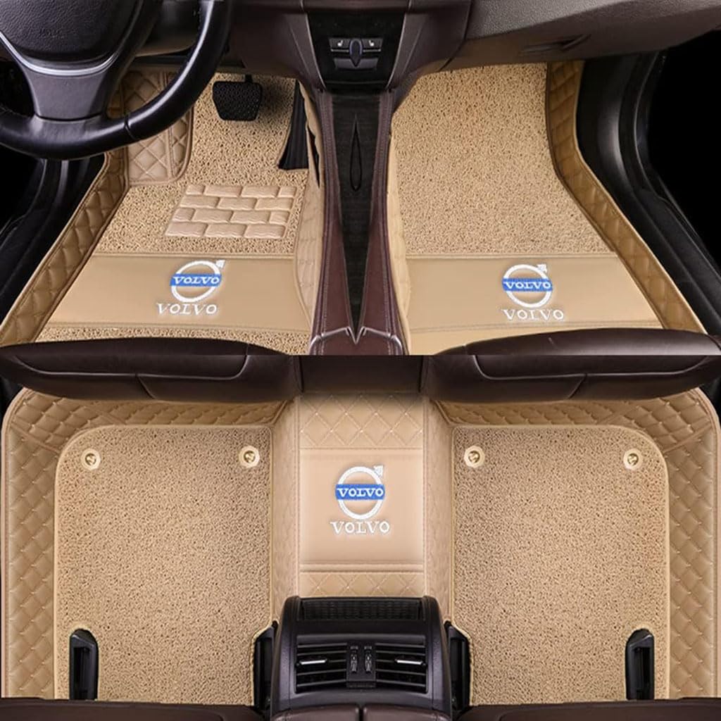 Auto Fußmatten Vollumschließende Individuelle Leder-Autofußmatten für Volvo S40 2004-2012,Benutzerdefinierte Wasserdicht rutschfeste Bodenmatten Teppichschutz Zubehör,Beige von YGSBRNZJ