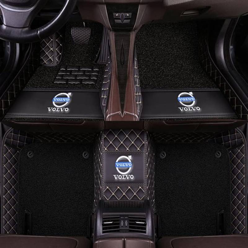 Auto Fußmatten Vollumschließende Individuelle Leder-Autofußmatten für Volvo S40 2004-2012,Benutzerdefinierte Wasserdicht rutschfeste Bodenmatten Teppichschutz Zubehör,BlackBeige+Black von YGSBRNZJ