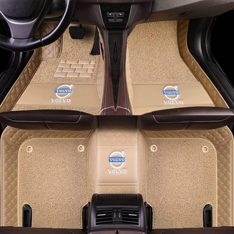 Auto Fußmatten Vollumschließende Individuelle Leder-Autofußmatten für Volvo S60 2000-2010,Benutzerdefinierte Wasserdicht rutschfeste Bodenmatten Teppichschutz Zubehör,Beige von YGSBRNZJ