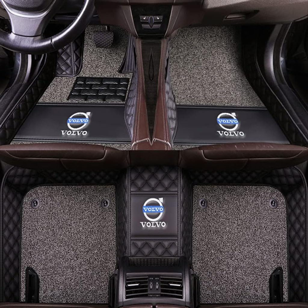 Auto Fußmatten Vollumschließende Individuelle Leder-Autofußmatten für Volvo S60 2000-2010,Benutzerdefinierte Wasserdicht rutschfeste Bodenmatten Teppichschutz Zubehör,Black+Gray von YGSBRNZJ