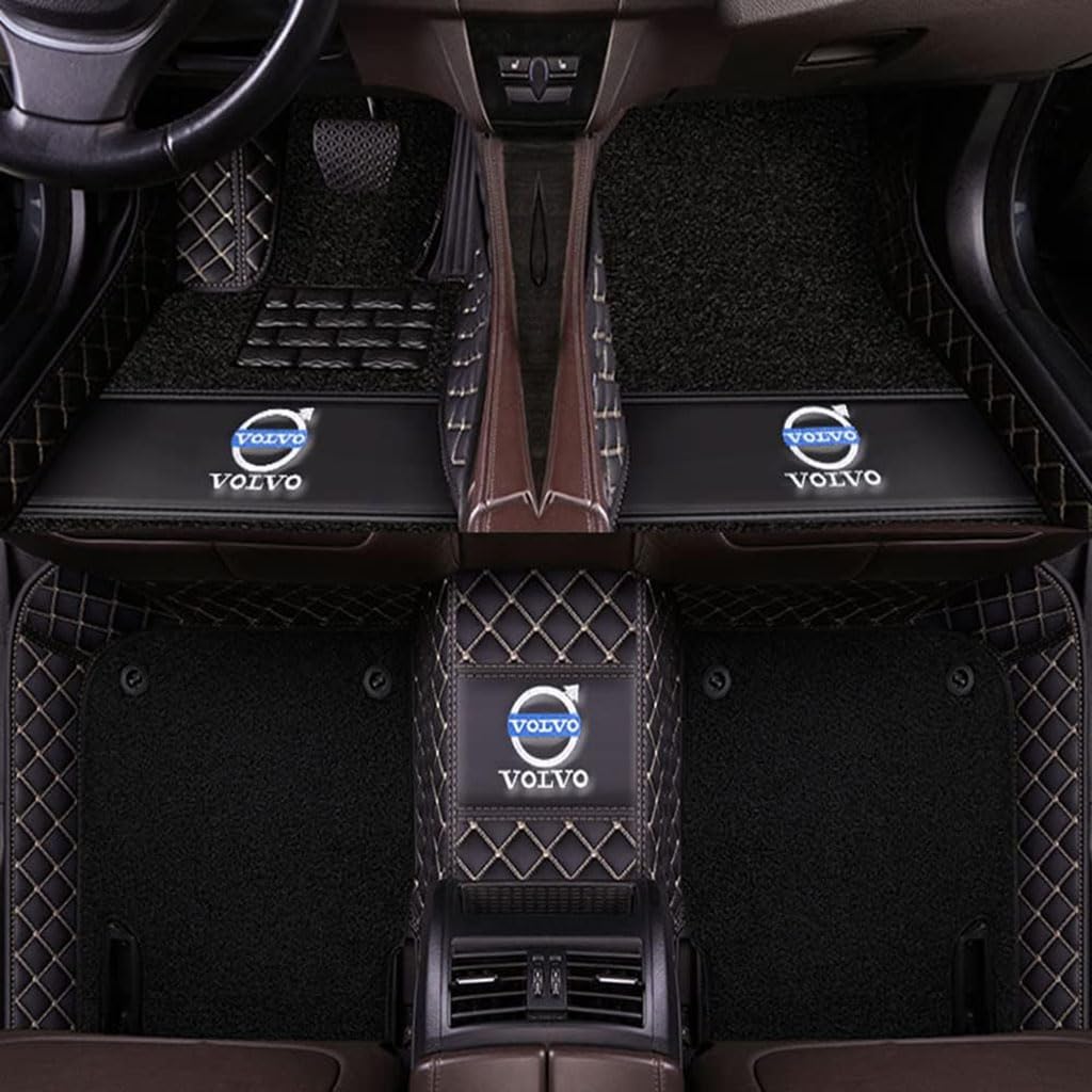 Auto Fußmatten Vollumschließende Individuelle Leder-Autofußmatten für Volvo S60 2000-2010,Benutzerdefinierte Wasserdicht rutschfeste Bodenmatten Teppichschutz Zubehör,BlackBeige+Black von YGSBRNZJ