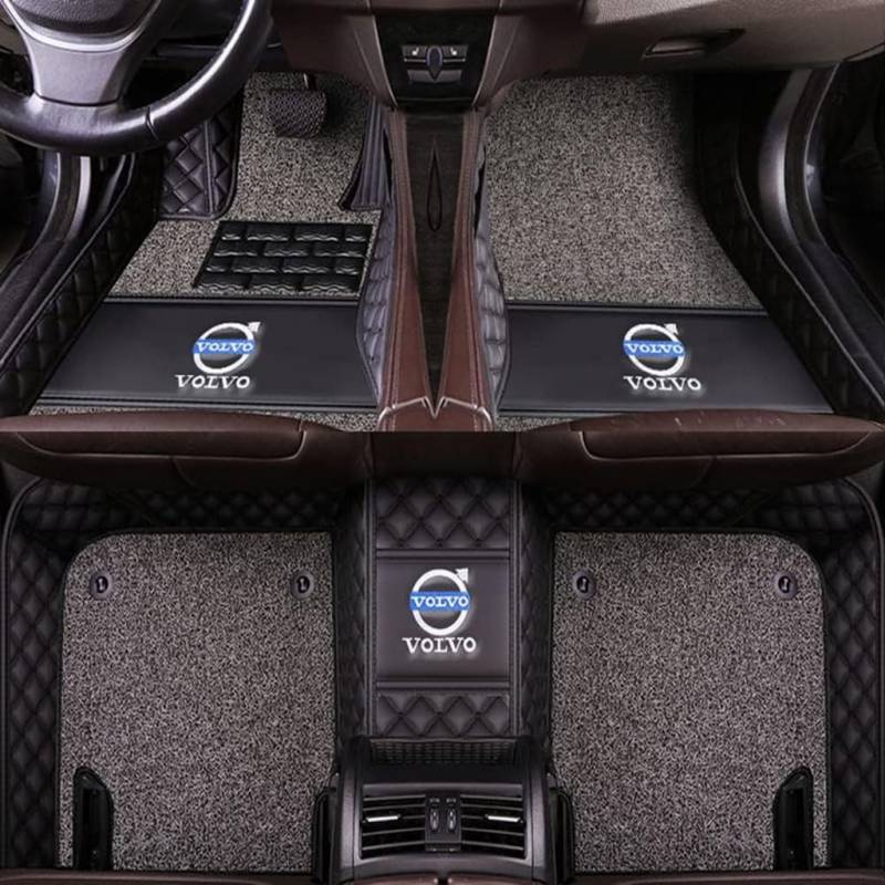 Auto Fußmatten Vollumschließende Individuelle Leder-Autofußmatten für Volvo S60 2010-2019,Benutzerdefinierte Wasserdicht rutschfeste Bodenmatten Teppichschutz Zubehör,Black+Gray von YGSBRNZJ