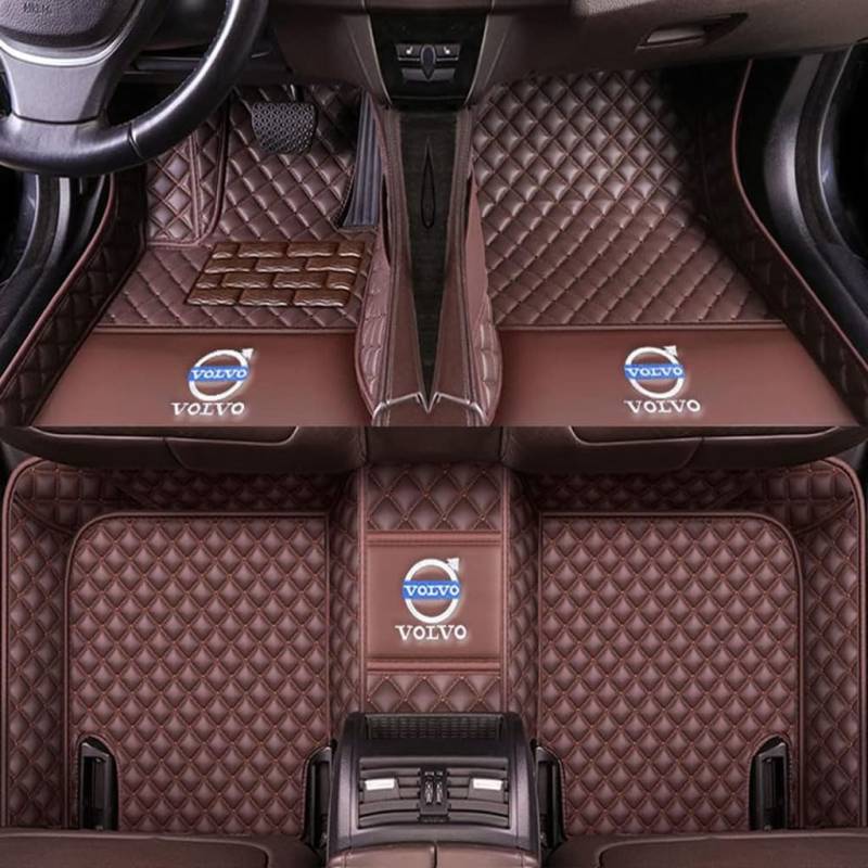 Auto Fußmatten Vollumschließende Individuelle Leder-Autofußmatten für Volvo XC90 5seats 2010-2014,Benutzerdefinierte Wasserdicht rutschfeste Bodenmatten Teppichschutz Zubehör,Brown von YGSBRNZJ