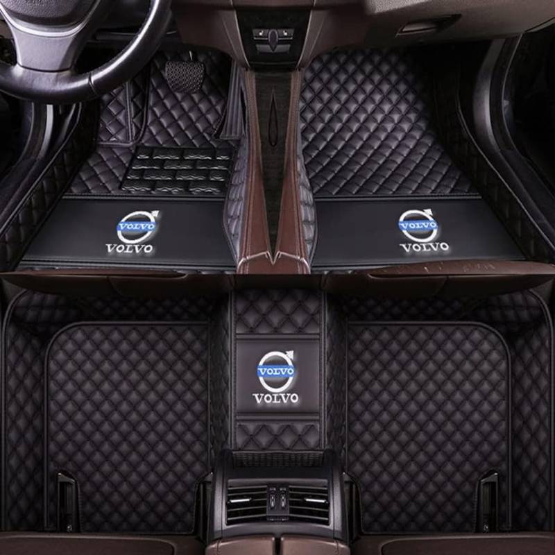 Auto Fußmatten Vollumschließende Individuelle Leder-Autofußmatten für Volvo XC90 5seats 2015-2023,Benutzerdefinierte Wasserdicht rutschfeste Bodenmatten Teppichschutz Zubehör,Black von YGSBRNZJ