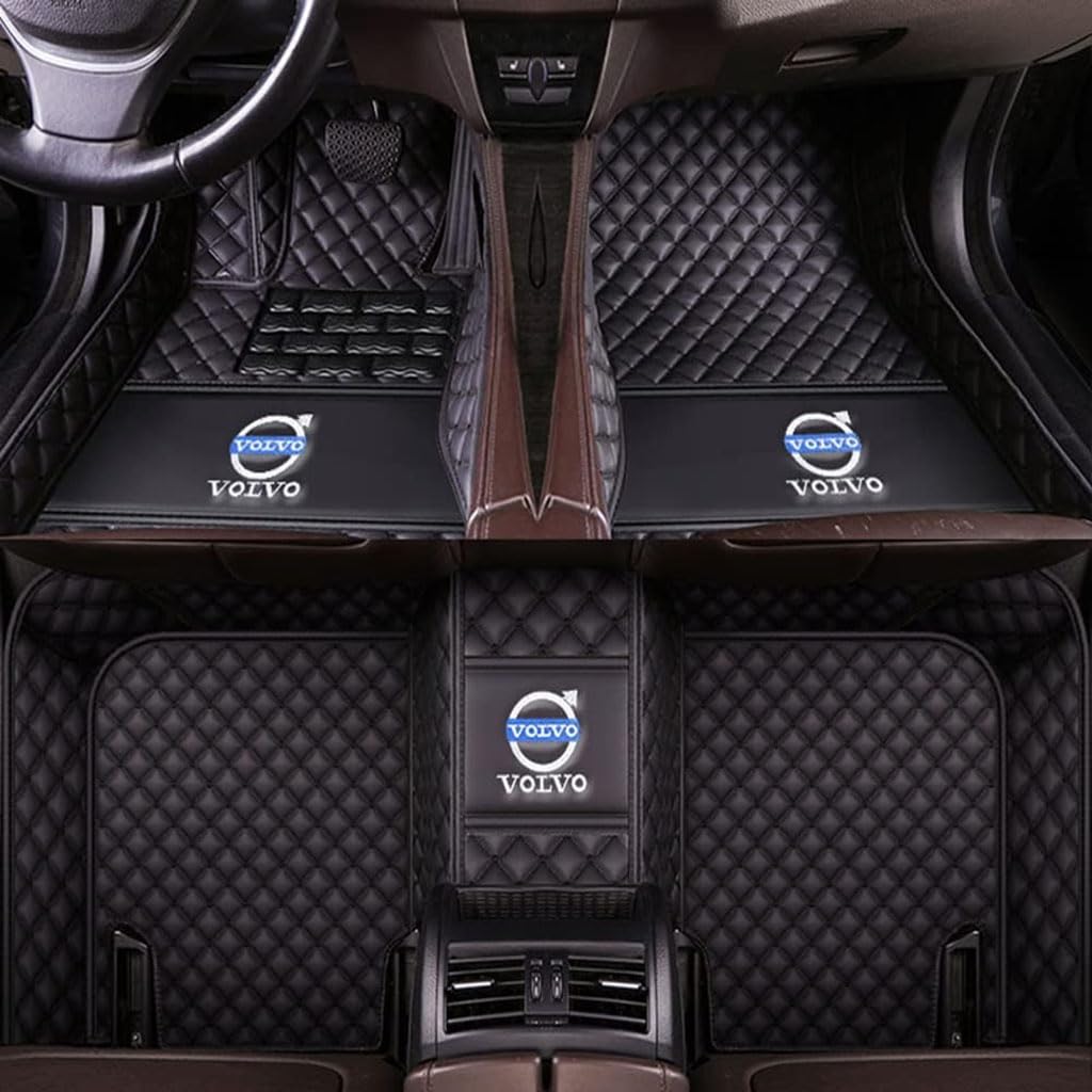 Auto Fußmatten Vollumschließende Individuelle Leder-Autofußmatten für Volvo XC90 7seats 2010-2014,Benutzerdefinierte Wasserdicht rutschfeste Bodenmatten Teppichschutz Zubehör,Black von YGSBRNZJ