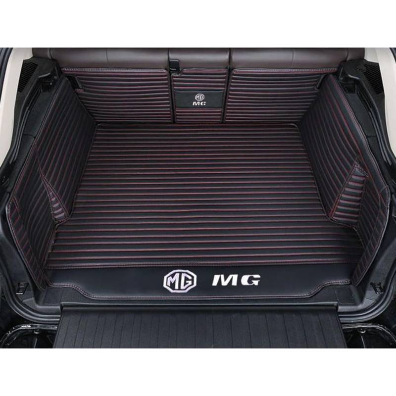 Vollabdeckung Auto Leder Kofferraum Matte für MG 3 MG3 (The backrest is Split) 2010-2017 2018,Kofferraumschutz Auto Cargo Liner Pads Kratzfeste Kofferraum Schutzmatten,1Set-BlackRed von YGSBRNZJ