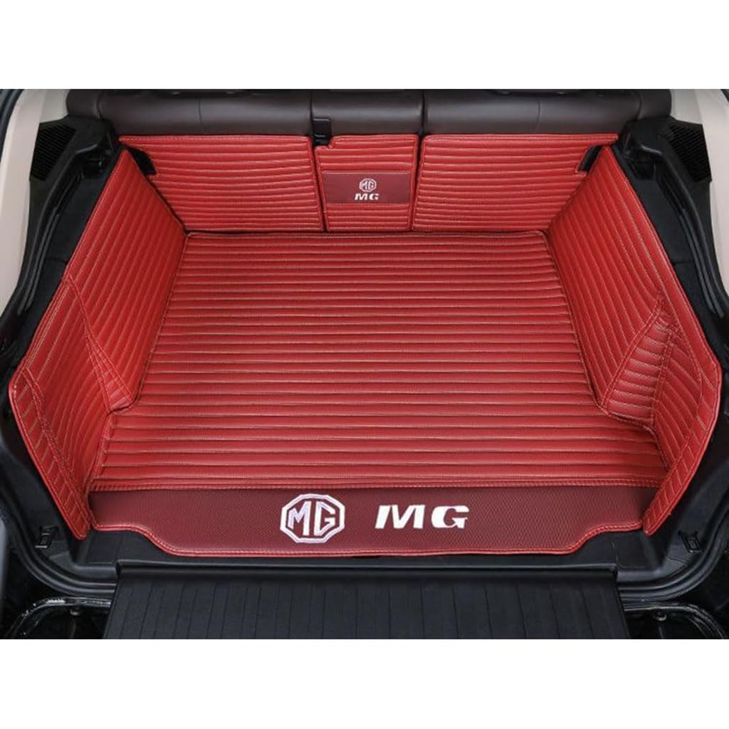 Vollabdeckung Auto Leder Kofferraum Matte für MG 3 MG3 (The backrest is Split) 2010-2017 2018,Kofferraumschutz Auto Cargo Liner Pads Kratzfeste Kofferraum Schutzmatten,1Set-WineRed von YGSBRNZJ