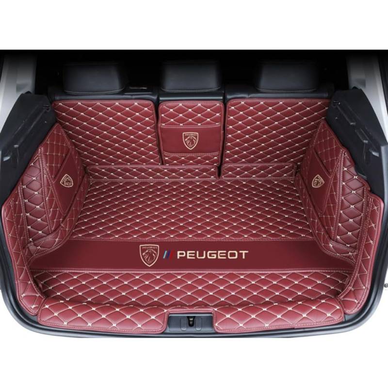 Vollabdeckung Auto Leder Kofferraum Matte für Peugeot 2008 2020 2021 2022 2023 2024,Kofferraumschutz Auto Cargo Liner Pads Kratzfeste Kofferraum Schutzmatten,1Set-Redstyle von YGSBRNZJ