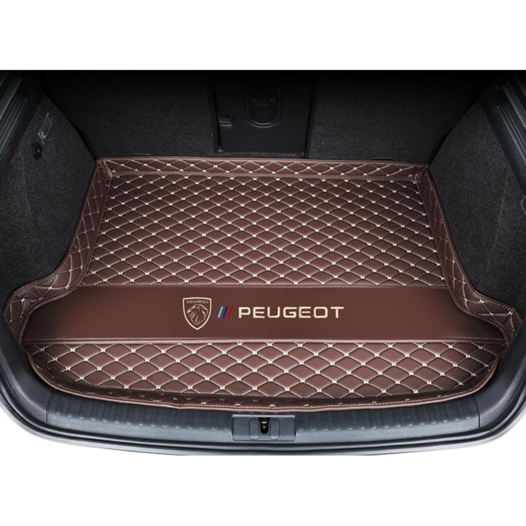 Vollabdeckung Auto Leder Kofferraum Matte für Peugeot 2008 2020 2021 2022 2023 2024,Kofferraumschutz Auto Cargo Liner Pads Kratzfeste Kofferraum Schutzmatten,Bottom-Coffeestyle von YGSBRNZJ