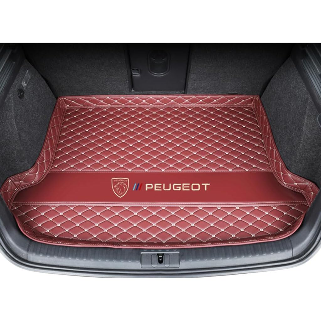 Vollabdeckung Auto Leder Kofferraum Matte für Peugeot 2008 2020 2021 2022 2023 2024,Kofferraumschutz Auto Cargo Liner Pads Kratzfeste Kofferraum Schutzmatten,Bottom-Redstyle von YGSBRNZJ